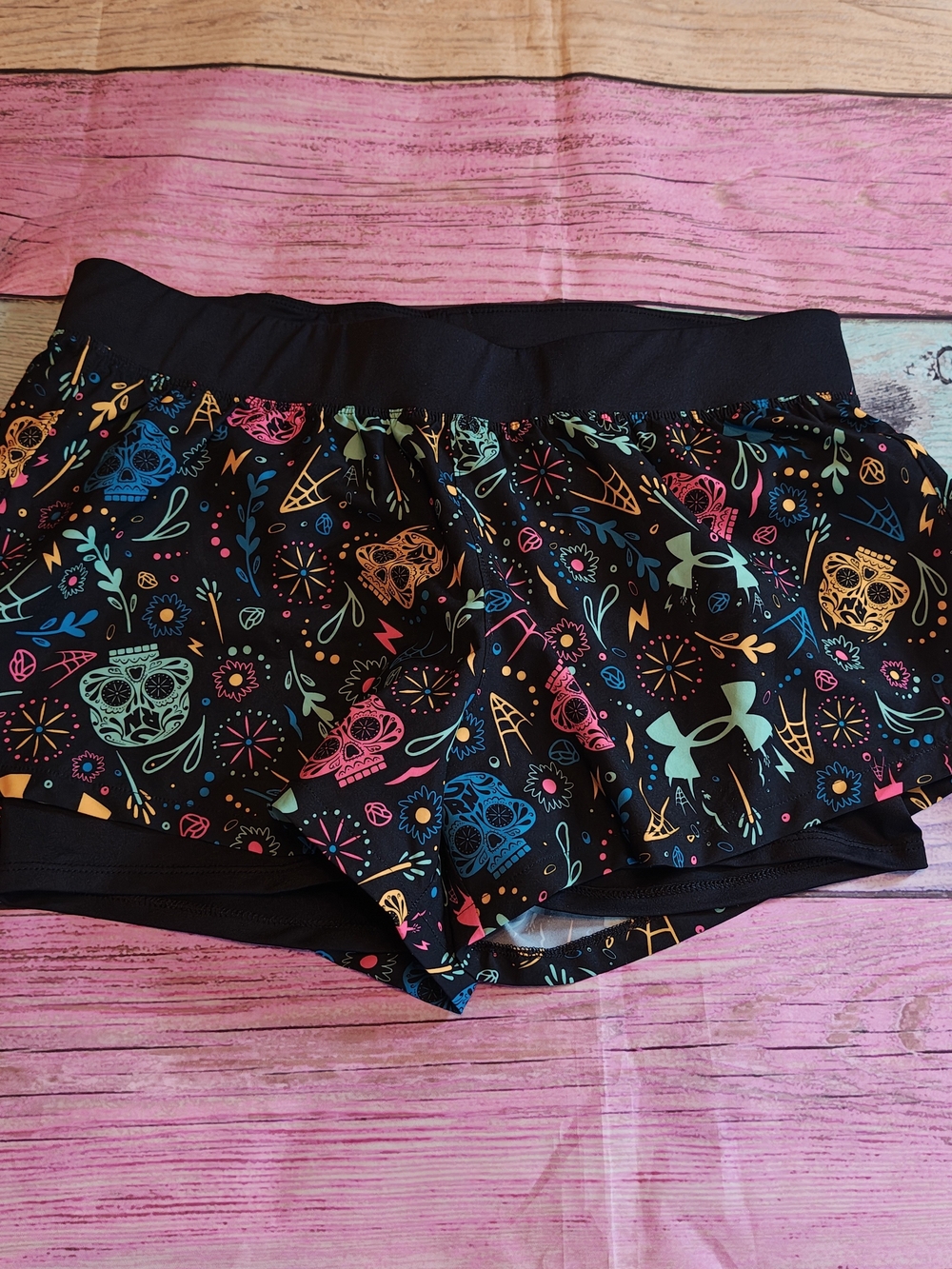 LG Under Armour Black Athletic Shorts with Sugar Skull Print #1131